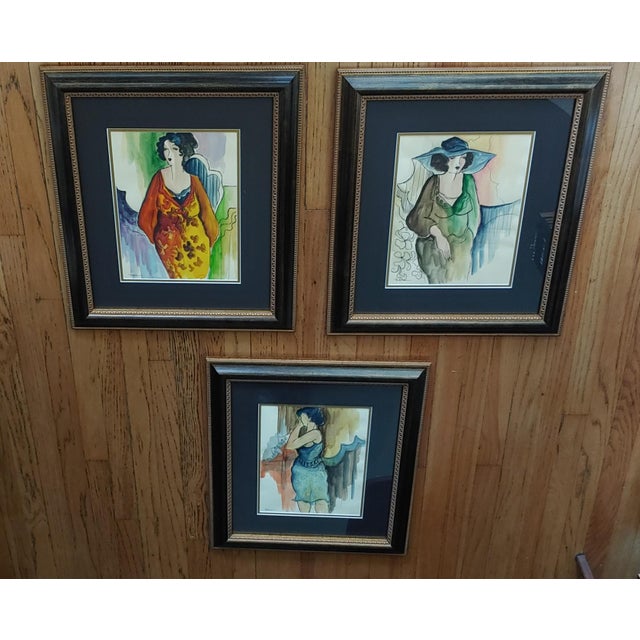 Late 20th Century Portrait Watercolor Paintings of a Lady by Patricia Govezensky, Framed - Set of 3 For Sale - Image 10 of 10