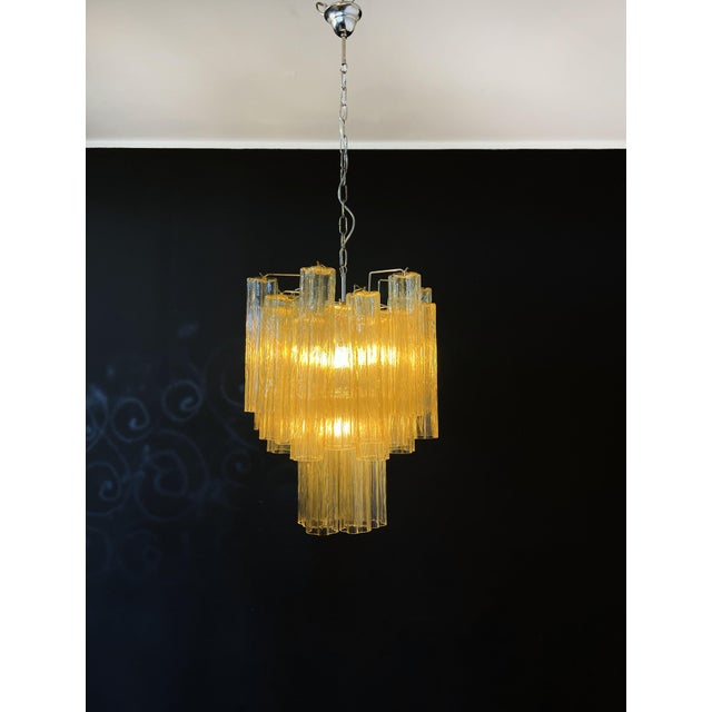 Murano Clear Amber & Gold Glass Tube Chandelier, 1990s For Sale - Image 9 of 16