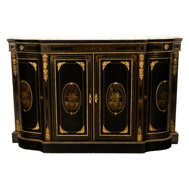 19th Century French Napoleon III Ormolu & Marble Ebonized Cabinet Sideboard 1860 For Sale - Image 4 of 17