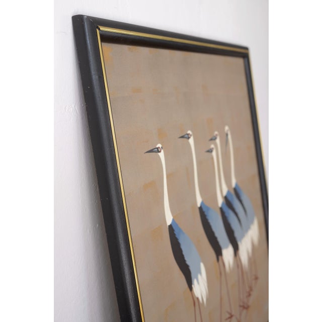 Vintage Mid Century Japanese Cranes Painting Signed Campos For Sale - Image 12 of 14