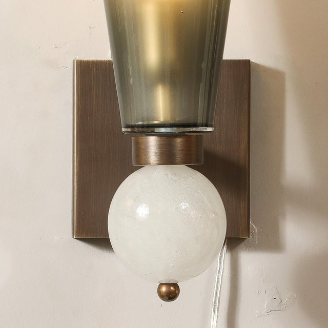 Modernist Hand-Blown Smoked Gray Murano Glass Conical Sconces With Orbital Drop For Sale - Image 13 of 15