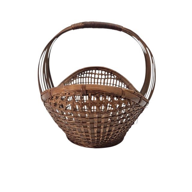 Mid-Century Modern Sculptural Woven Bamboo Canoe Basket 21" For Sale - Image 4 of 11