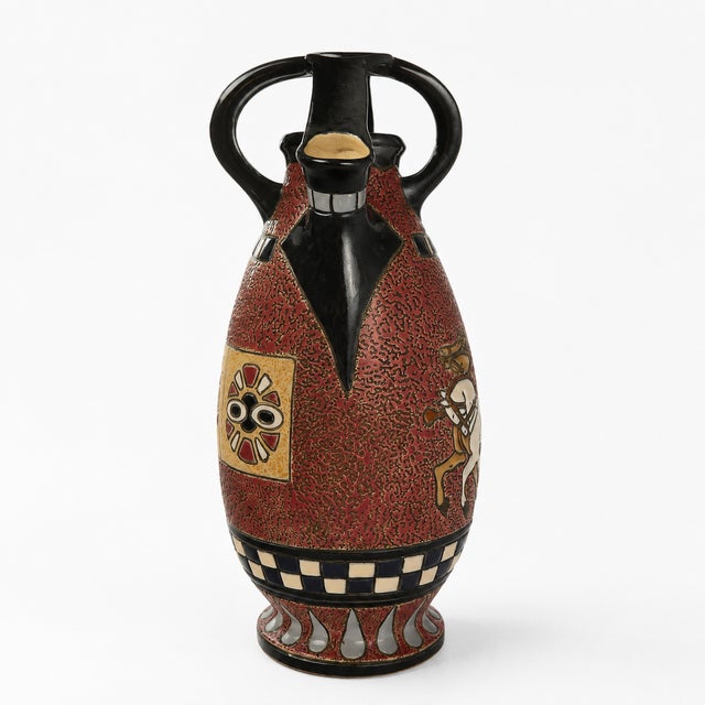 Antique Former Czechoslovak Secessionist Ceramic Ewer with Chariot, 1915 For Sale - Image 6 of 12