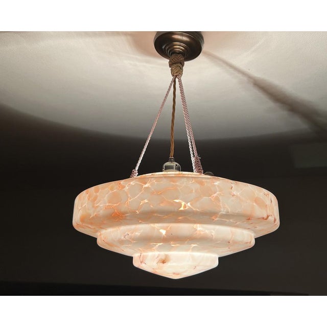 Art Deco Pendant Light in Pink and White Marble Glass, 1930s For Sale - Image 10 of 18