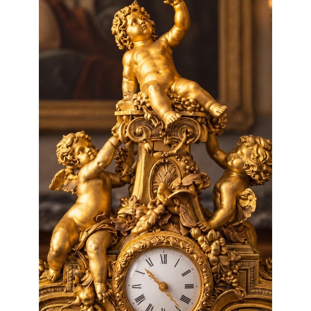 Metal 19c French Maker Louis XVI Gold Bronze Mantel Clock For Sale - Image 7 of 16