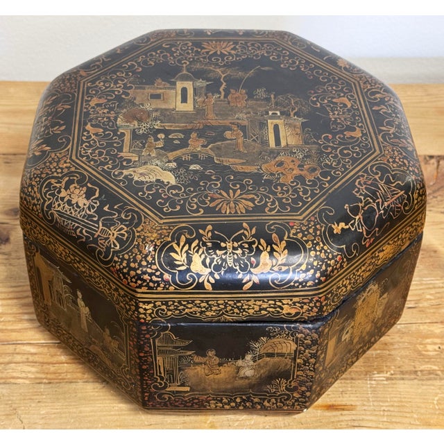Antique Chinoiserie Lacquered Tea Caddy Box For Sale In Kansas City - Image 6 of 13