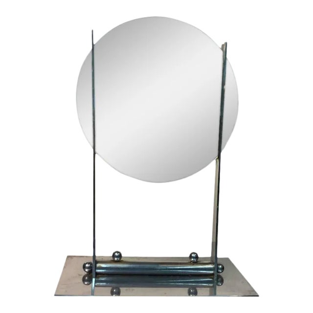 Donald Deskey Art Deco Round Table Mirror on Nickel Bronze Stand For Sale