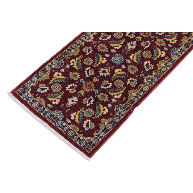 Shabby Chic Ziegler 1990's Red/Blue Wool Runner Rug- 2'7'' X 9'9'' For Sale - Image 4 of 10