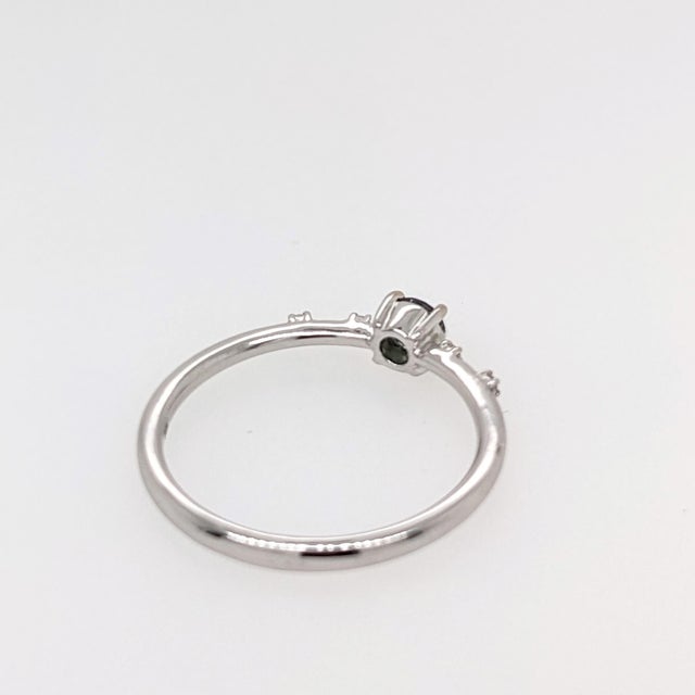 Natural Alexandrite Ring w Natural Diamonds in Solid 14K White Gold Round 4mm For Sale - Image 9 of 9