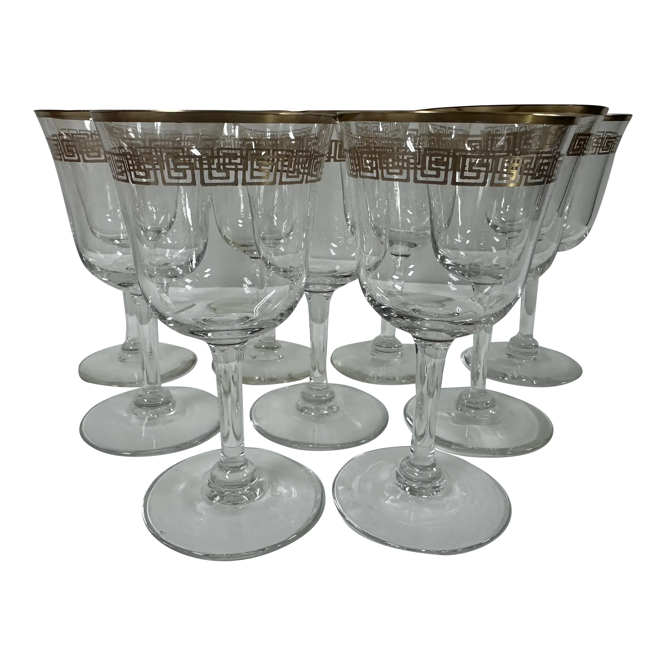 Vintage Set of 9 Greek Key Petite Wine Glasses | Chairish