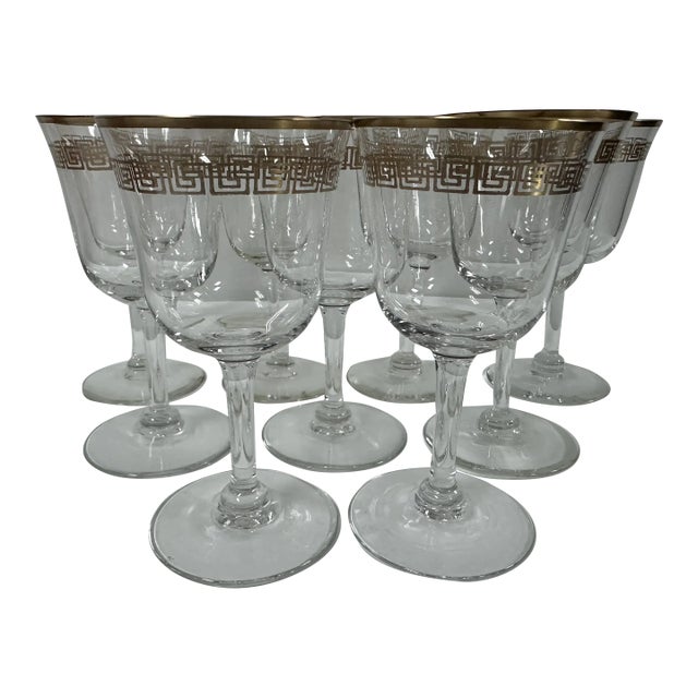 Vintage Set of 9 Greek Key Petite Wine Glasses For Sale