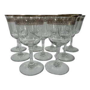Vintage Set of 9 Greek Key Petite Wine Glasses