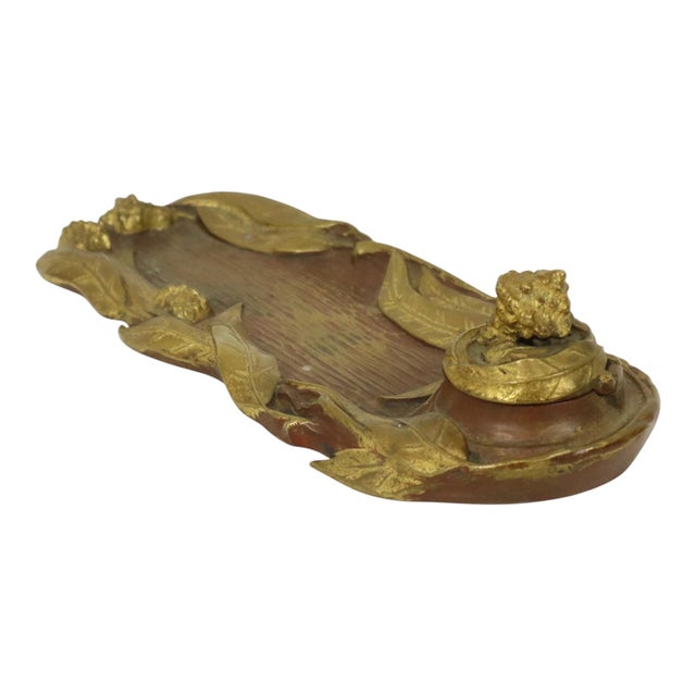 20th Century Art Nouveau Gilded Bronze Inkwell Pen Holder, 1890s For Sale - Image 15 of 18