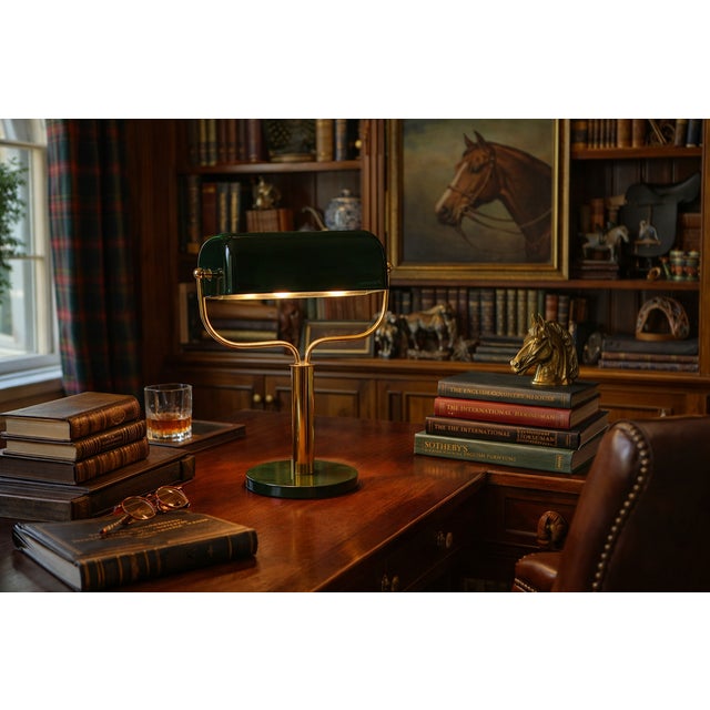 Army Green Lacquer Brass Modern Banker Desk Lamp Kindly note photo number two (2) is a digital rendering created for...