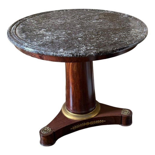 Antique Early 19c French Empire Mahogany & Marble Gueridon Round Table For Sale