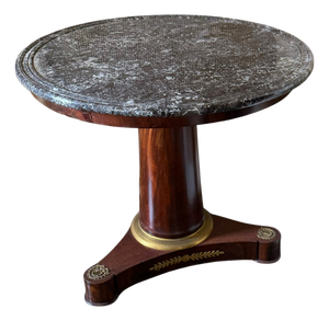 Antique Early 19c French Empire Mahogany & Marble Gueridon Round Table