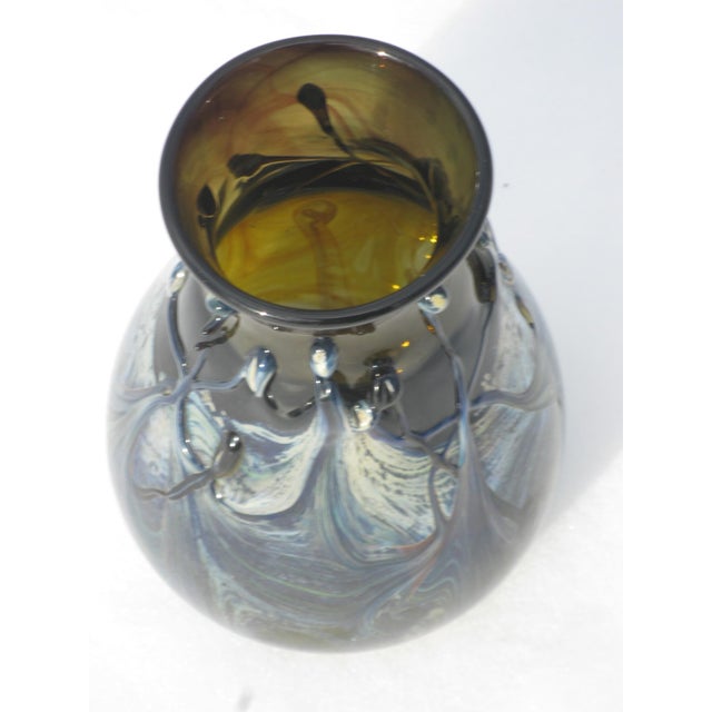 1940s Art Glass Vase Blue Hand Made & Mouth Blown Art Nouveau Style For Sale - Image 9 of 16