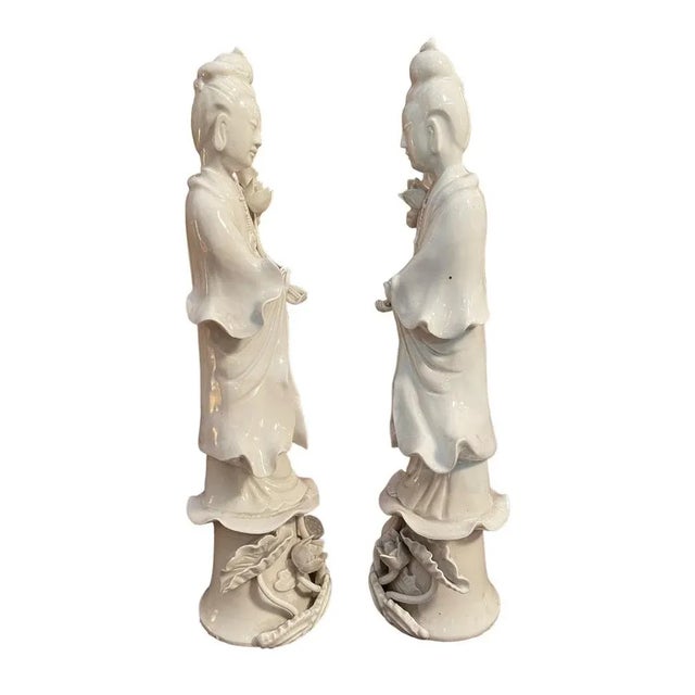 Ceramic Guanyin Statues, China, 19th Century, Set of 2 For Sale - Image 4 of 6