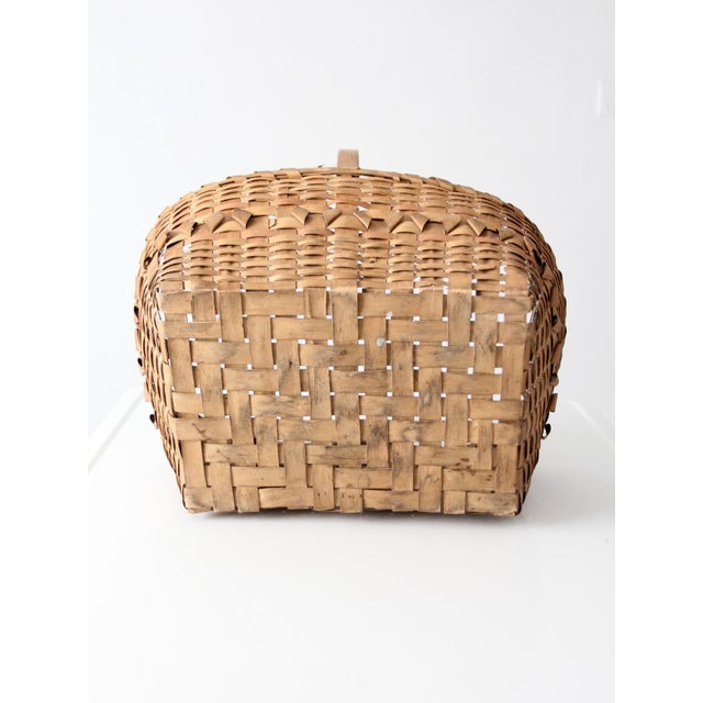 Brown Antique Folk Art Splint Gathering Basket For Sale - Image 8 of 13