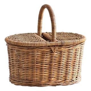 Large French-Style Wicker Picnic Basket For Sale