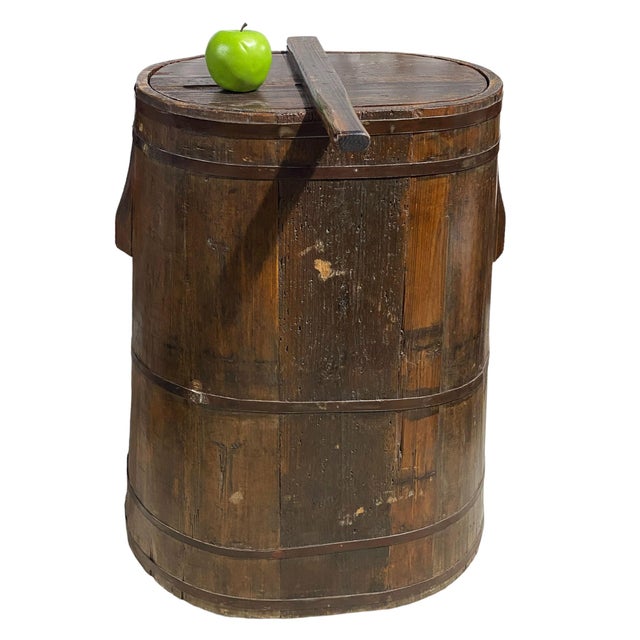 Chinoiserie Large Chinoiserie Vintage Wood Rice Grains and Cereals Storage Container 30.5" H For Sale - Image 3 of 9