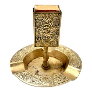 Vintage Brass Dragon Ashtray Catchall Tray – Asian Relief Match Holder For Sale