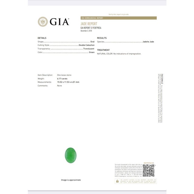 Gia Certified 6.17 Carat Jade No Treatment Bezel Set 18k Gold Vintage Ring, Size 7 For Sale In Los Angeles - Image 6 of 6