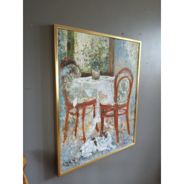 Impressionist 1989 Impressionist 'Table for Two' Vintage Original Interior Still Life Oil Painting, Framed For Sale - Image 3 of 12