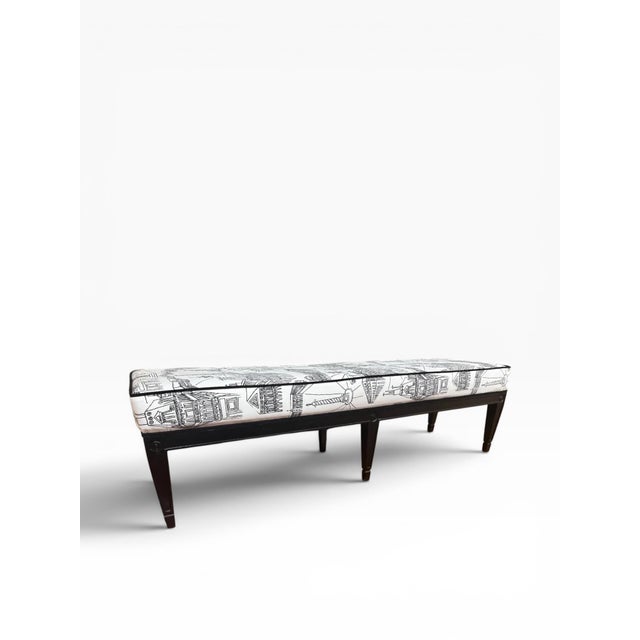Antique-Style Bench With Schumacher Views of Paris Upholstery For Sale - Image 4 of 14