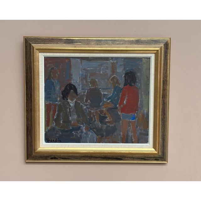 Original Swedish Oil on Canvas – “Gathering” by Svän Grandin – Vintage & Framed – 53 × 61 cm (20.9" × 24") Image 38 × 46...