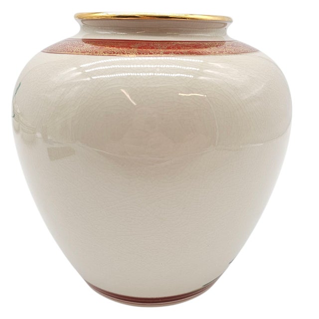 Late 20th Century Hand-Painted Japanese Kutani Peacock & Peony Porcelain Vase, 8" For Sale - Image 5 of 8