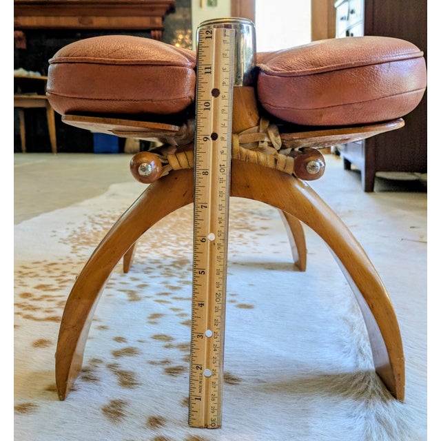 Vintage Mid-Century Egyptian Camel Saddle Stool - Leather & Wood Ottoman For Sale In Phoenix - Image 6 of 6