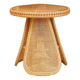 Portofino Side Table in Natural Stained Rattan and Glass by Popus Editions For Sale