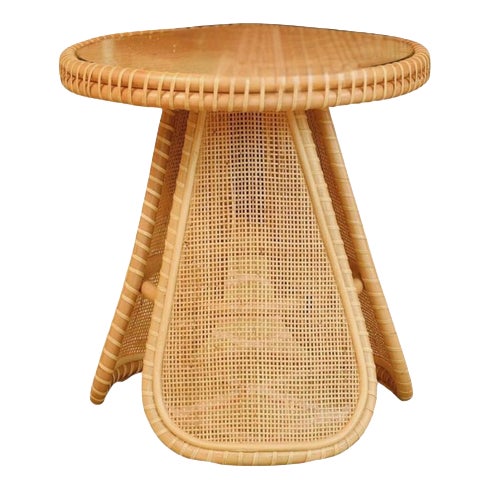 Portofino Side Table in Natural Stained Rattan and Glass by Popus Editions For Sale