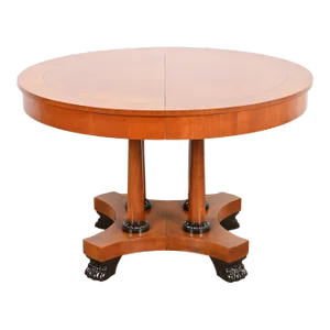 Baker Furniture Neoclassical Cherry Wood and Parcel Ebonized Extension Pedestal Dining Table, Newly Refinished