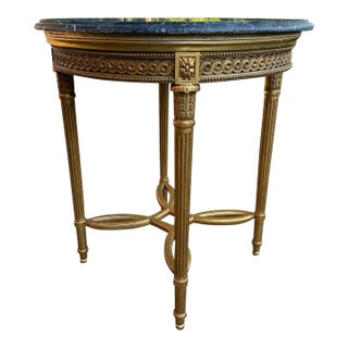 19th C French Louis XVI Gold Leaf Beech Marble Side Table For Sale