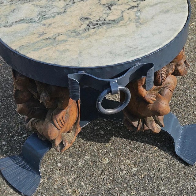 Forged Iron Lounge Table with Marble Top by Jean Maurice Rothschild, 1950s For Sale - Image 12 of 18