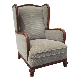 Vintage Art Deco Wing Armchair For Sale