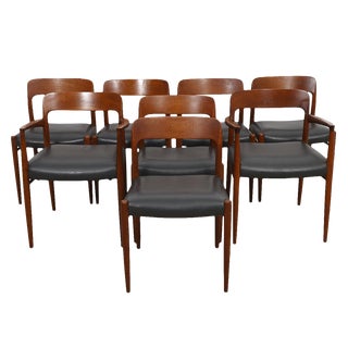 Set of 8 Teak Chairs by Niels Moller With Leather Seats