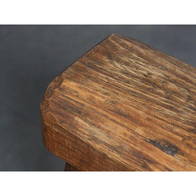 Brown Robust Primitive Wood Stool, Europe, 1970s For Sale - Image 8 of 9