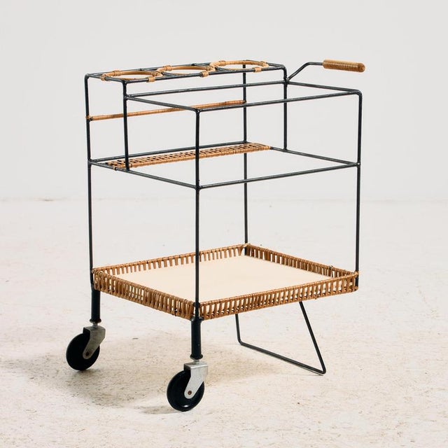 Metal Trolley with Bamboo and Wicker Details, 1960s For Sale - Image 11 of 11