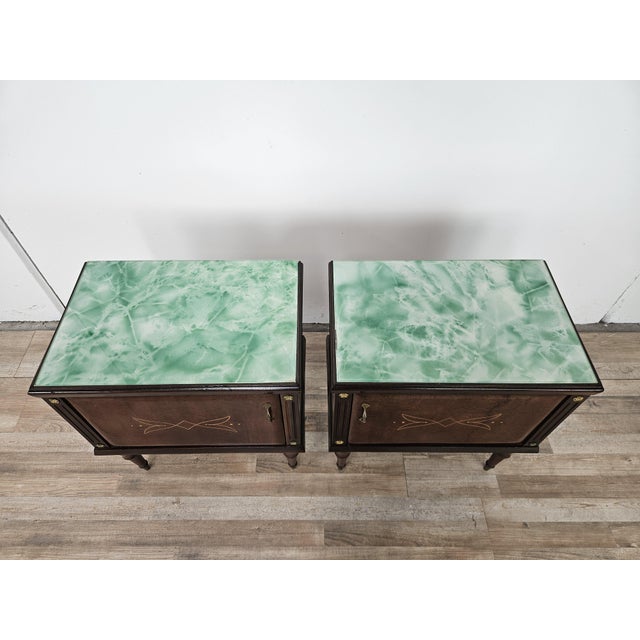 Vintage Oak Bedside Tables with Glass Tops, 1960, Set of 2 For Sale - Image 6 of 18