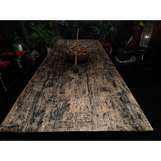 Wood Monumental Antique Reclaimed Wood Trestle Dining Table – Hand-Hewn For Sale - Image 7 of 9