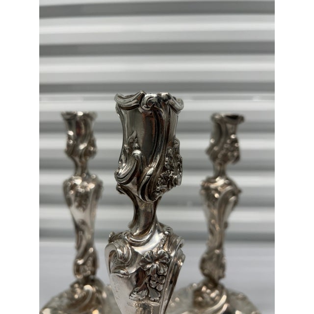 Late 19th Century Set of 4, Henri Vian Silver Gilt Bronze Louis XV Style Candlesticks Circa 1880 For Sale - Image 5 of 12