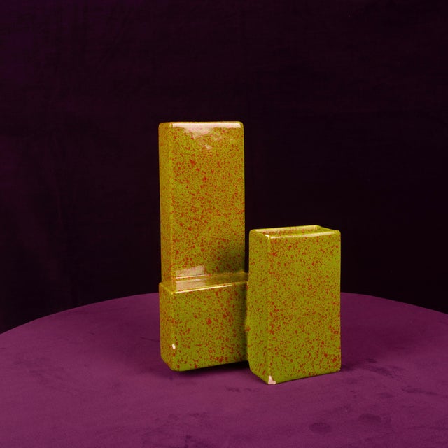 1980s Geometric Twin-Column Ceramic Vase Space Age, Italy 1970, 1980s For Sale - Image 5 of 18