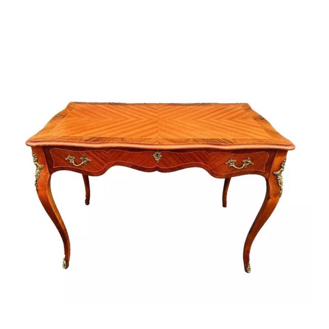 Beautiful French Louis XV Mahogany Satinwood Inlaid Secretary Writing Desk with large drawers. The Measurements are: 29" H...