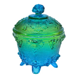Glass Lidded Bowl W/ Grape-Pattern For Sale