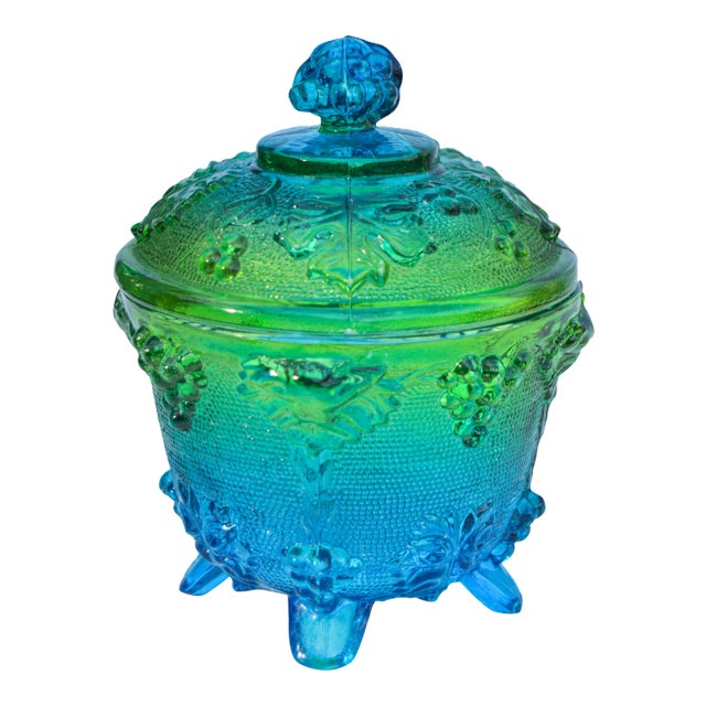 Glass Lidded Bowl W/ Grape-Pattern For Sale