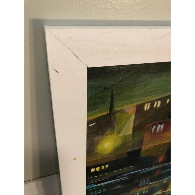Wood Mid Century Cubist Painting of an Industrial Building For Sale - Image 7 of 13