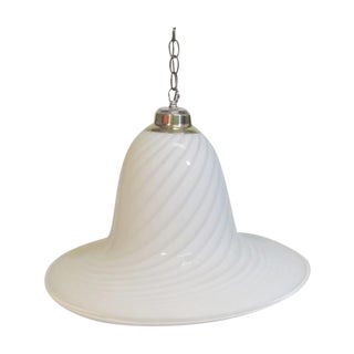 Murano Style White Swirl Glass Pendant Light For Sale